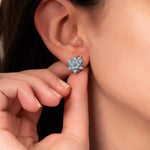 Blue Opal Lotus Stud Earring, Gift for Mom, Minimalist Flower Earrings, Opal Birthstone Jewelry, Dainty Everyday Earrings, Mother's Day Gift