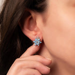 Blue Opal Lotus Stud Earring, Gift for Mom, Minimalist Flower Earrings, Opal Birthstone Jewelry, Dainty Everyday Earrings, Mother's Day Gift
