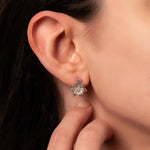 White Zircon Lotus Earrings, Cubic Zirconia Stud Earrings, Dainty Flower Earrings, Minimalist Floral Jewelry, Gift for Mom