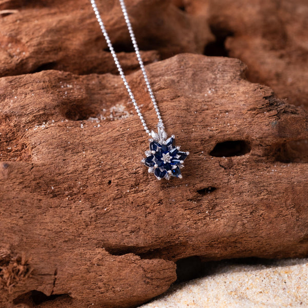 Sapphire Lotus Flower Necklace: Birthstone Lotus Flower Charm Pendant, Dainty Floral Necklace,