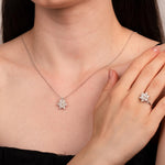 White Opal Lotus Jewelry Set: Lotus Necklace Earrings, Necklace & Ring Set with October Birthstone,