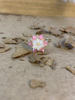 Pink Quartz Lotus Flower Ring, White Zircon Floral Ring, Lotus Engagement Ring, Gemstone Lotus Ring, Nature Inspired Dainty Mom Days Ring