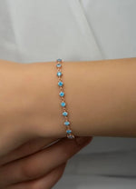 925K Sterling Silver Aquamarine Tennis Bracelet: Adjustable Natural Stone Bracelet,