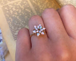 White Opal Lotus Ring, Opal Engagement Ring Alternative, October Birthstone Ring, Dainty Floral Ring, Gift for Mom Jewelry, Promise Ring