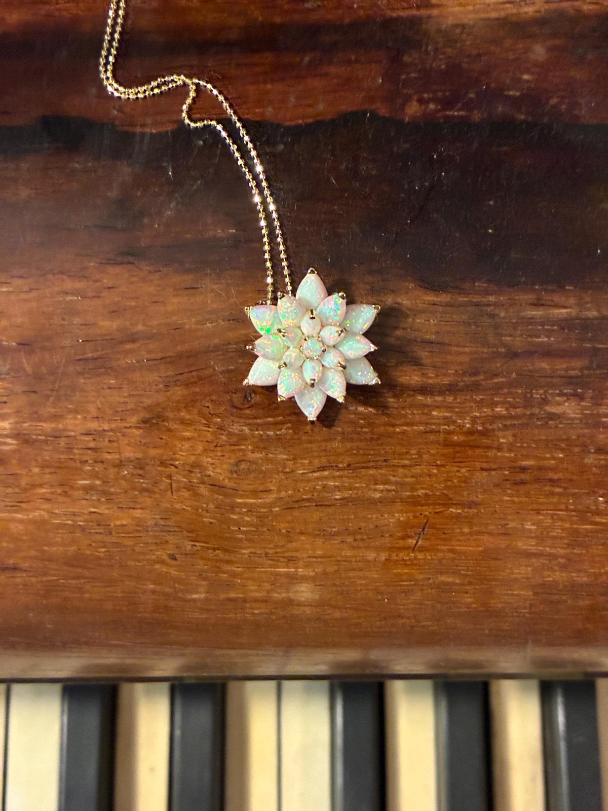 White Opal Lotus Necklace: Solid Gold Lotus Pendant, Dainty Opal Necklace, Spiritual Lotus Jewelry,