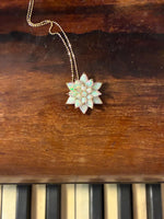 White Opal Lotus Necklace: Solid Gold Lotus Pendant, Dainty Opal Necklace, Spiritual Lotus Jewelry,