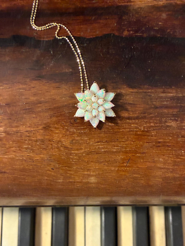 White Opal Lotus Necklace: Solid Gold Lotus Pendant, Dainty Opal Necklace, Spiritual Lotus Jewelry,