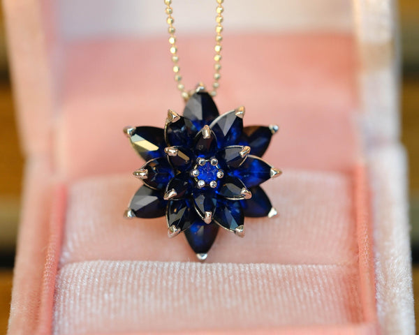 Sapphire Lotus Necklace Gift for Mom Meaningful Gift for Her September Birthstone Necklace Birthday Gift Anniversary Jewelry