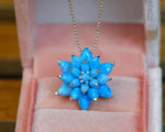 Opal Lotus Solid Gold Necklace: Handmade Nature Inspired Jewelry, Silver Lotus Flower Pendant Gift For Mom, Blue Lotus Floral Pendant