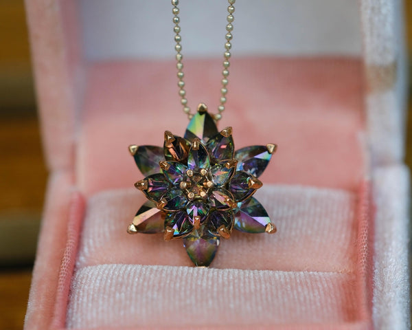 Mystic Topaz Lotus Necklace Gift for Mom Meaningful Gift for Her Birthstone Necklace Anniversary Gift Girlfriend Birthday Jewelry