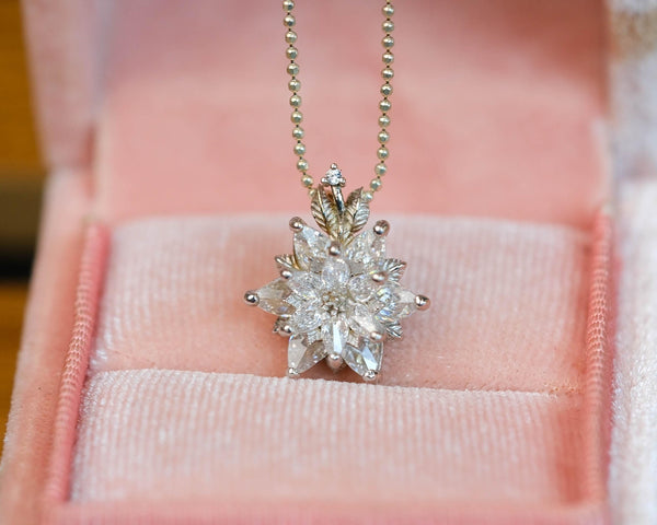 Dainty Zirconia Lotus Flower Necklace: Solid Gold Handmade Floral Necklace, Minimalist Lotus Jewelry,