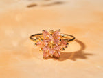 Pink Quartz Lotus Ring, Pink Gemstone Flower Ring, Dainty Floral Ring, Gift for Mom Jewelry, Romantic Promise Ring, Feminine Jewelry