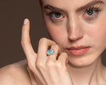 Blue Opal Flower Ring, Eda Yildiz Inspired Ring, Marquise Floral Gemstone Ring Unique Promise Ring, Sen Cal Kapimi Jewelry, Engagement Ring