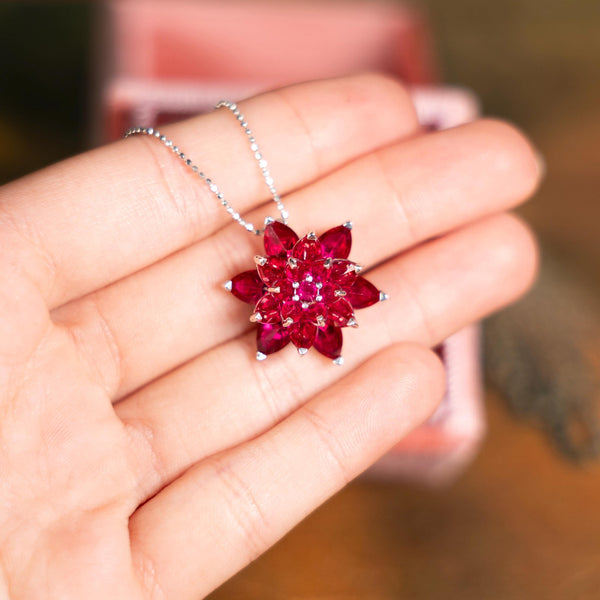 Ruby Necklace, Lotus Pendant, Gift for Mom, July Birthstone Jewelry, Meaningful Gift for Her, Gold or Silver Necklace For Mom