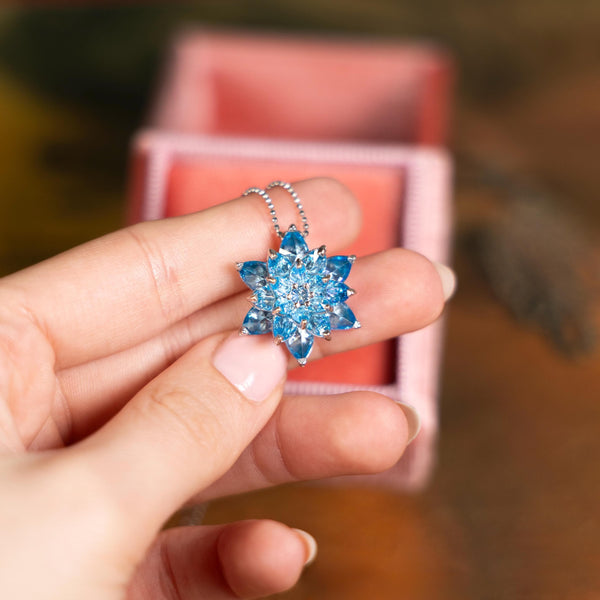 Aquamarine Lotus Necklace Gift for Mom Meaningful Gift for Her March Birthstone Necklace Anniversary Gift Girlfriend Birthday Jewelry