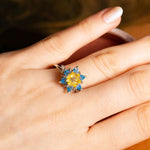 Aquamarine Citrine Lotus Ring, Dual Birthstone Ring for Mom, Custom Birthstone Ring, Meaningful Gift for Her, Mother’s Day Gift
