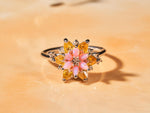 Citrine Pink Opal Lotus Ring, Dual Birthstone Ring for Mom, Custom Birthstone Ring, Meaningful Gift for Her, Mother’s Day Gift