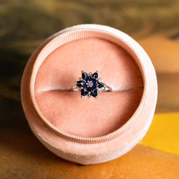Sapphire Lotus Ring, Blue Gemstone Flower Ring, September Birthstone Ring, Dainty Floral Ring, Gift for Mom Jewelry, Promise Ring