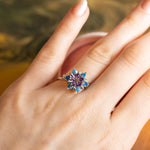 Blue Topaz & Amethyst Lotus Ring, Unique Birthstone Flower Ring, Sterling Silver Lotus Engagement Ring Alternative, Romantic Gift for Her