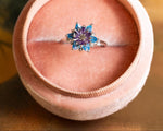 Blue Topaz & Amethyst Lotus Ring, Unique Birthstone Flower Ring, Sterling Silver Lotus Engagement Ring Alternative, Romantic Gift for Her