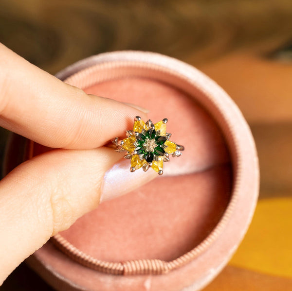 Gift for Mom Birthstone Lotus Ring, Citrine & Emerald Flower Ring, Custom Birthstone Jewelry for Mother, Meaningful Gift for Her