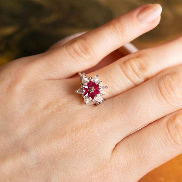 Gift for Mom Lotus Ring, Ruby Center CZ Flower Ring, July Birthstone Ring, Lotus Flower Jewelry for Mother, Birthday Gift