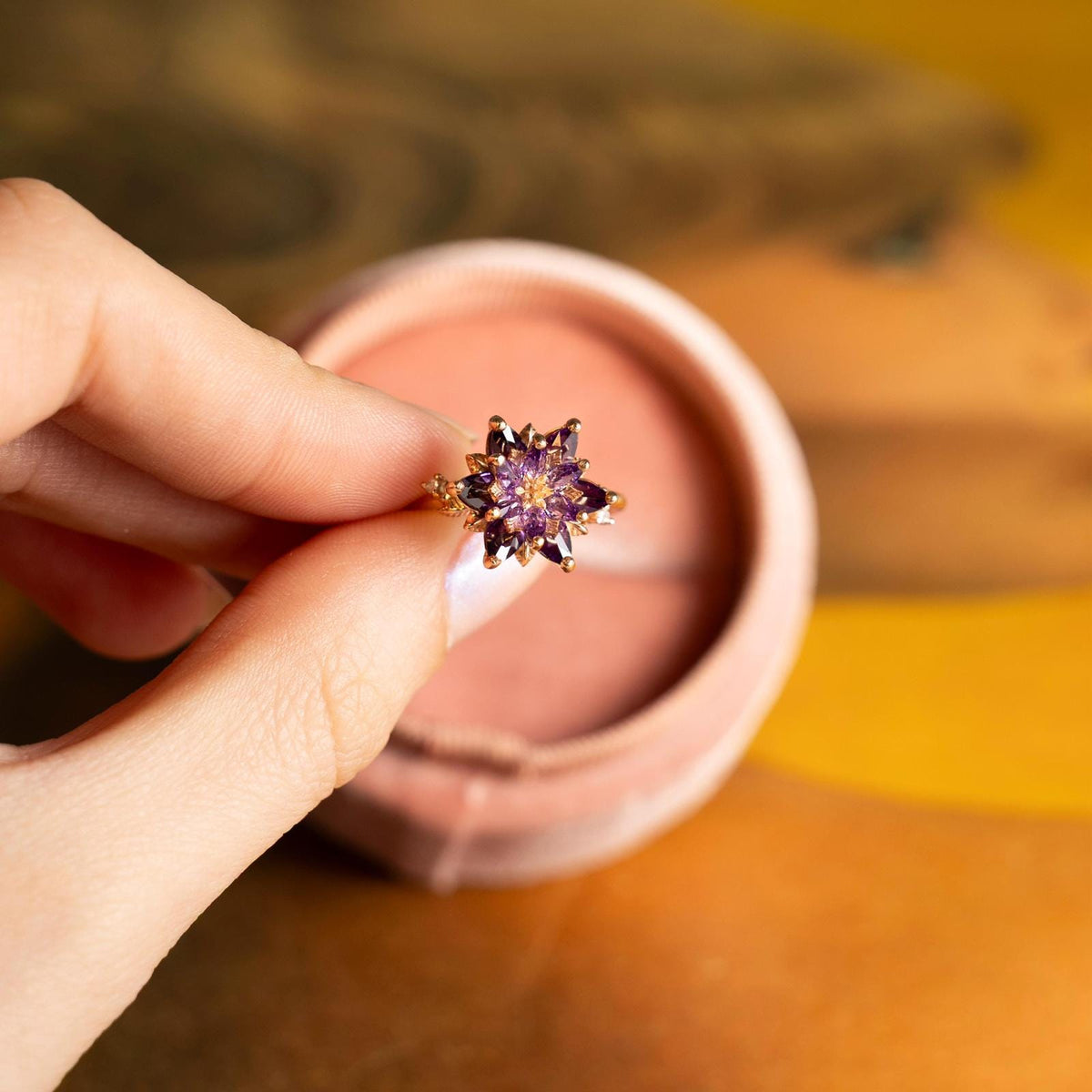 Amethyst Lotus Ring, Gift For Mom, February Birthstone Floral Promise Jewelry, Solid Gold or Sterling Silver Spiritual Romantic Ring