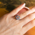 Gift for Mom Lotus Ring, Aquamarine & Pink Quartz Ring, Birthstone Lotus Flower Ring, Meaningful Jewelry for Mother, Birthday Gift