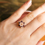 Gift for Mom Lotus Ring, Amethyst & White Zircon Ring, February Birthstone Flower Ring, Lotus Jewelry for Mother, Birthday Gift
