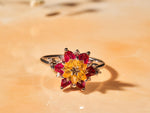 Gift for Mom Lotus Ring, Ruby & Citrine Flower Ring, July Birthstone Ring, Lotus Jewelry for Mother, Birthday Gift
