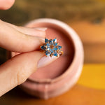 Aquamarine Lotus Ring, March Birthstone Ring, Blue Gemstone Flower Ring, Dainty Floral Ring, Gift for Mom Jewelry, Promise Ring