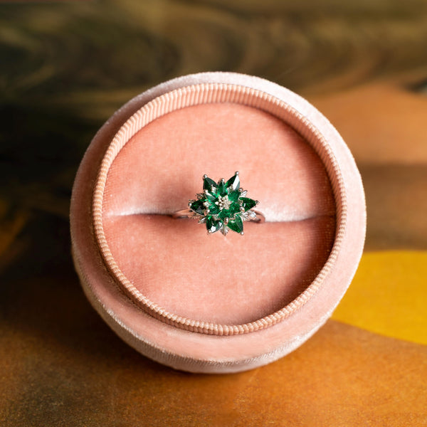Emerald Lotus Ring, May Birthstone Ring, Green Gemstone Flower Ring, Dainty Floral Ring, Gift for Mom Jewelry, Promise Ring