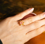 Citrine Pink Opal Lotus Ring, Dual Birthstone Ring for Mom, Custom Birthstone Ring, Meaningful Gift for Her, Mother’s Day Gift