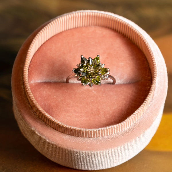 Peridot Lotus Ring, August Birthstone Ring, Green Gemstone Flower Ring, Dainty Floral Ring, Gift for Mom Jewelry, Promise Ring