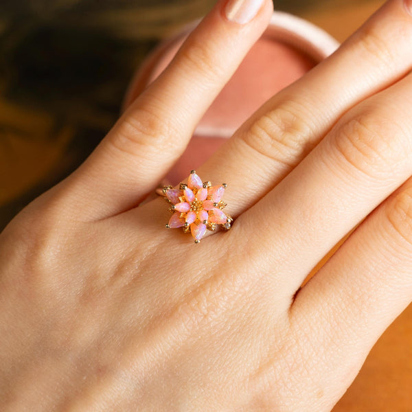 Gift for Mom Pink Opal Lotus Ring, Lotus Flower Ring, Meaningful Jewelry for Mother, Birthday Gift, Emotional Gift for Her