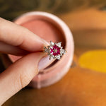 Gift for Mom Lotus Ring, Ruby Center CZ Flower Ring, July Birthstone Ring, Lotus Flower Jewelry for Mother, Birthday Gift