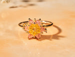 Gift for Mom Lotus Ring, Pink Quartz & Citrine Flower Ring, Birthstone Style Ring, Lotus Flower Jewelry for Mother, Birthday Gift Wife
