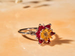 Gift for Mom Lotus Ring, Ruby & Citrine Flower Ring, July Birthstone Ring, Lotus Jewelry for Mother, Birthday Gift