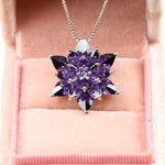 Solid Gold Amethyst Lotus Necklace, 14K 18K 22K Gold, February Birthstone Necklace, Gift for Her, Luxury Lotus Pendant, Anniversary Gift